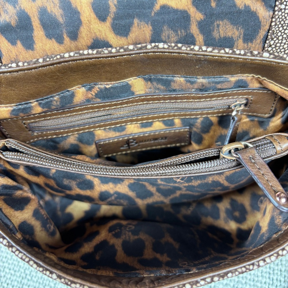 B. Makowsky Luxe Y2K Brown Stingray Embossed Leather Crossbody Bag Chain Purse - Picture 6 of 7